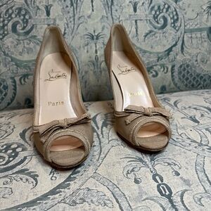 Christian Louboutin Women's Tan Peep-Toe Heels